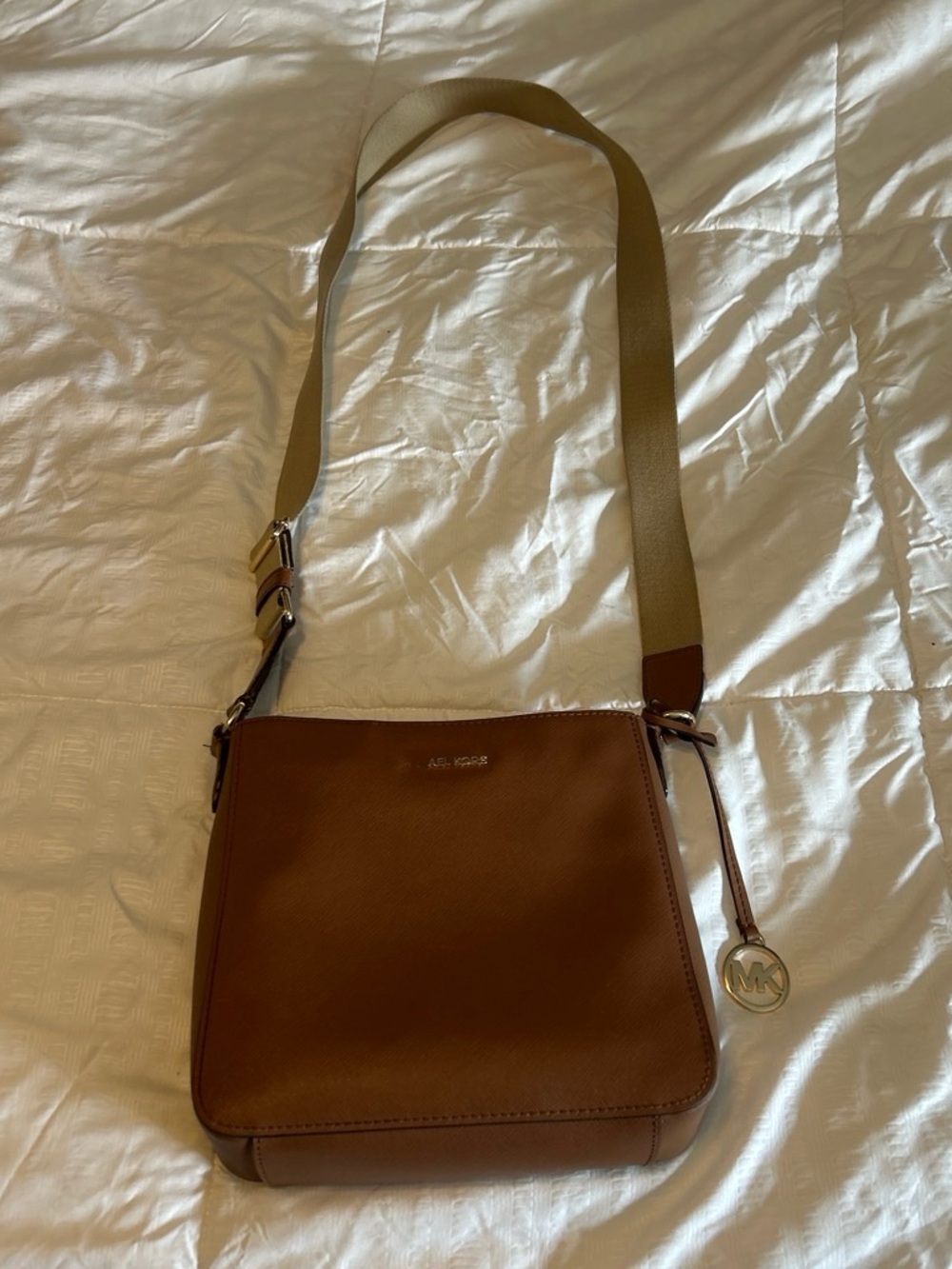 Michael Kors Cognac Leather Crossbody with Khaki Strap